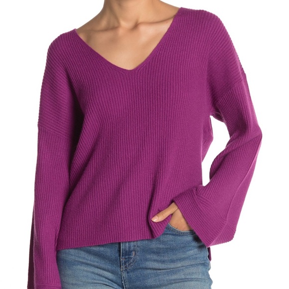 free press Sweaters - Free Press V-Neck Ribbed Sweater Purple Size L